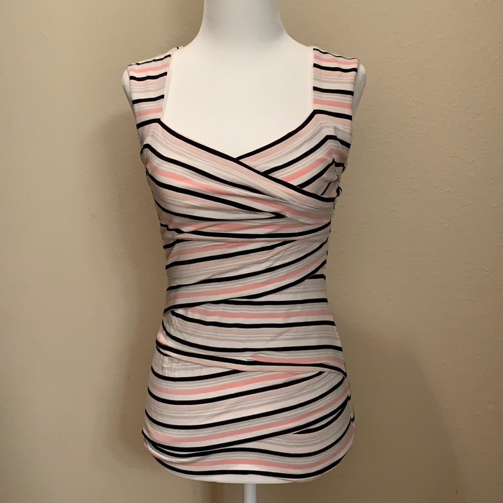 White House Black Market XS Stripe ruched Vneck